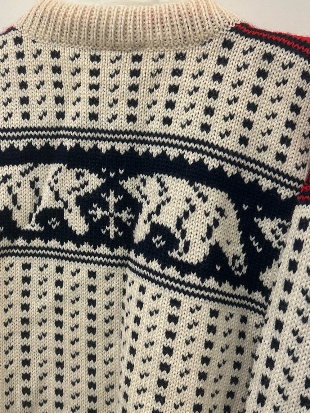 L.L. Bean Ivory Knit Cardigan with Navy Bear Motif and Red Accents - Picture 7 of 8